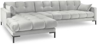 Micadoni 5-Sitzer Samtstoff Ecke links Sofa Mamaia | Bezug Silver | Beinfarbe Black Metal
