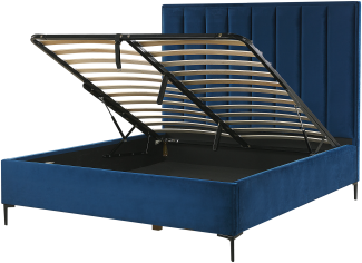 Polsterbett Samtstoff blau mit Bettkasten hochklappbar 140 x 200 cm SEZANNE