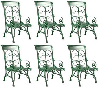 Casa Padrino Jugendstil Gartenstuhl 6er Set Antik Grün 64 x 66 x H. 114 cm - Handgefertigte Schmiedeeisen Stühle mit Armlehnen - Nostalgische Garten & Terrassen Möbel