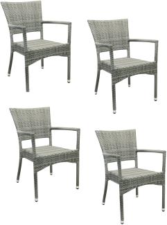 4x KONWAY® ROM Stapelsessel Granit Premium Polyrattan Garten Sessel Stuhl Set