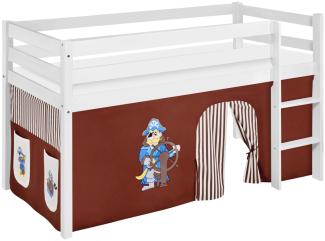 Lilokids 'Jelle' Spielbett 90 x 200 cm, Pirat Braun Beige, Kiefer massiv, mit Vorhang