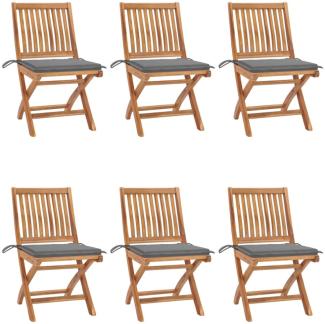 vidaXL Klappbare Gartenstühle mit Kissen 6 Stk. Massivholz Teak