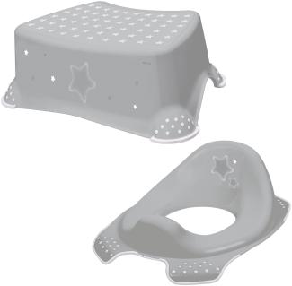 Keeeper 2-teiliges Badeset Schemel + WC-Sitz Toilettensitz Stars Cosmic Grey