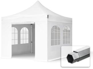 3x3 m Faltpavillon, PROFESSIONAL Alu 40mm, feuersicher, Seitenteile mit Sprossenfenstern, weiß