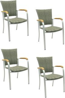 4x KONWAY® ARUBA Stapelsessel Quarz Premium Polyrattan Garten Sessel Stuhl Set