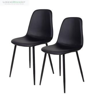 Zeitloser Stuhl MALMÖ (2er Set) in schwarz PU mit schwarzen Beinen