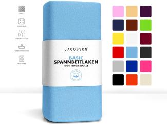JACOBSON Jersey Spannbettlaken Spannbetttuch Baumwolle Bettlaken (Topper 140-160x200 cm, Hellblau)
