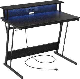 VASAGLE Schreibtisch, Gaming Tisch mit eingebauter Steckdosenleiste, Computertisch, mit Monitorständer für 2 Monitore, Schlafzimmer, 60 x 100 x 76 cm, klassikschwarz DWL191B56