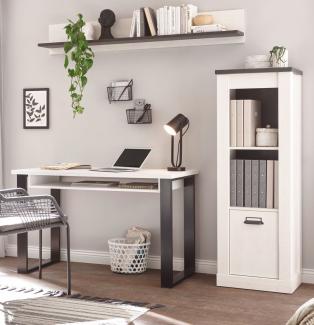 Büromöbel Set Stove in weiß Pinie und anthrazit Landhaus 190 x 60 cm