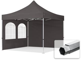 3x3 m Faltpavillon PROFESSIONAL Alu 40mm, Seitenteile mit Sprossenfenstern, dunkelgrau