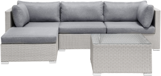 Lounge Set Rattan hellgrau 4-Sitzer rechtsseitig modular Auflagen grau SANO II