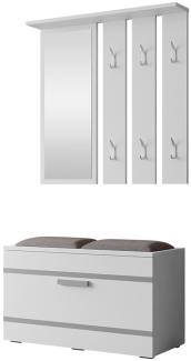 Garderoben-Set Rafi Kleiderbügel mit Spiegel, Schuhschrank, Flurgarderobe, Wandgarderobe (Weiß)
