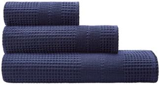 Cotonea Waffelpikee-Handtücher aus Bio Baumwolle | Gästetuch 35x50 cm | nachtblau