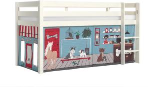 Vipack 'Pino' Halbhochbett 90x200 cm, weiß, Kiefer massiv, mit Textilset 'Pet Shop'