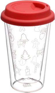 Doppelglas-Becher, 300 ml, 'Weihnachten', mit rotem Deckel