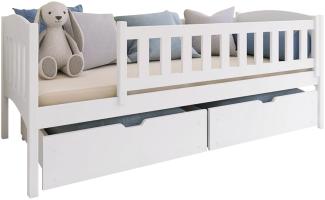 Kinderbett Golumi mit 2 Schubladen mit Gummirädern und Lattenrost (Weiß, 90 x 200 cm)