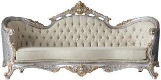 Casa Padrino Luxus Barock Wohnzimmer Sofa mit dekorativen Kissen Creme / Blau / Silber / Gold 250 x 95 x H. 125 cm - Edel & Prunkvoll