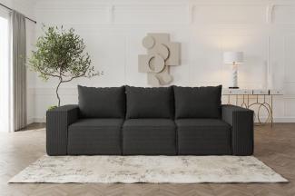 Sofa Designersofa ESTELLE 3-Sitzer mit Schlaffunktion in Stoff Poso Schwarz