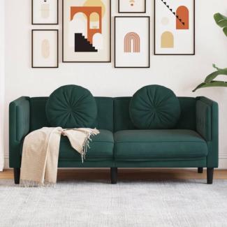 Sofa mit Kissen 2-Sitzer Dunkelgrün Samt (Farbe: Grün)