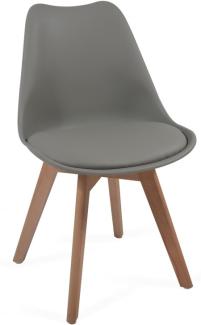MIADOMODO® 4er-Set Esszimmerstühle mit Sitzkissen, Kunststoff & Massivholz grau