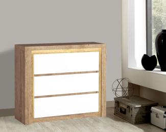 Kommode "Livinio" Schubladenkommode 114cm Ribbeck Eiche weiß Hochglanz inkl. LED