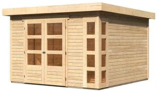 Karibu Woodfeeling Gartenhaus Kerko 6 Gartenhaus aus Holz in Grau Holzhaus mit 19 mm Wandstärke Blockbohlenhaus mit Montagematerial