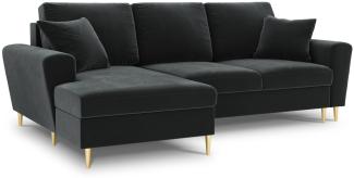 Micadoni 4-Sitzer Samtstoff Ecke links Sofa mit Bettfunktion und Box Moghan | Bezug Dark Grey | Beinfarbe Gold Metal