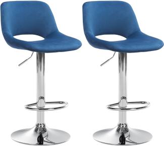 CLP 2er Set Barhocker Camden Samt drehbar und höhenverstellbar,blau Metall in Chromoptik