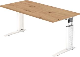 bümö® Schreibtisch U-Serie höhenverstellbar, Tischplatte 160 x 80 cm in Asteiche, Gestell in weiß