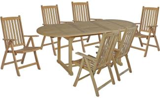 7tlg. Teak Tischgruppe Gartenmöbel Gartentisch Stuhl Garten Hochlehner Tisch