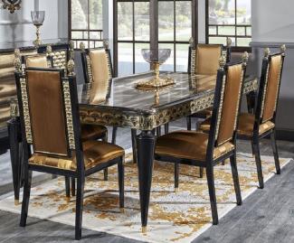 Casa Padrino Luxus Barock Esszimmerstuhl Set Gold / Schwarz - Handgefertigtes Küchen Stühle 6er Set - Barock Esszimmer Möbel - Edel & Prunkvoll