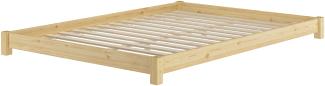 Flaches Futon-Doppelbett Bodenbett Niedrigbett 160x200 Kiefer massiv V-60.51-16Rollrost inkl.