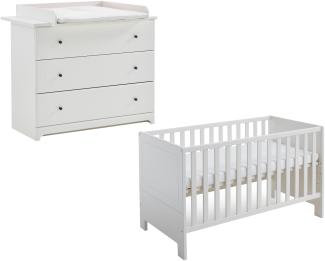 Arthur Berndt 'Thilo' Babyzimmer Sparset 2-teilig, Kinderbett (70 x 140 cm) und Wickelkommode mit Wickelaufsatz MDF Weiß