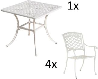 Inko 5-teilige Sitzgruppe Aluminium Guss weiß Tisch 80x80cm mit 4 Sesseln Tisch 80x80 cm mit 4x Sessel Urban