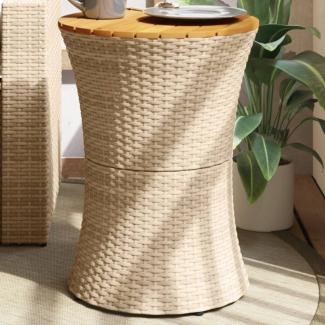 vidaXL Garten-Beistelltisch Trommelform Beige Poly Rattan Massivholz