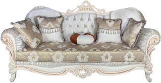 Casa Padrino Luxus Barock Sofa Weiß / Mehrfarbig / Weiß / Beige - Prunkvolles Wohnzimmer Sofa mit elegantem Muster - Barock Wohnzimmer Möbel - Edel & Prunkvoll