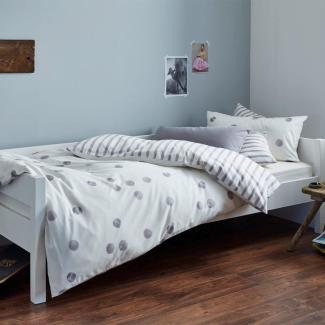 Cotonea Satin-Kinderbettwäsche Tupfen und Streifen grau | 40x60 cm