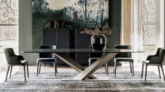 Casa Padrino Luxus Esstisch Hochglanz Schwarz / Titanfarben 300 x 120 x H. 75 cm - Esszimmertisch mit hochwertiger Keramik Tischplatte - Moderne Esszimmer Möbel - Luxus Qualität - Made in Italy