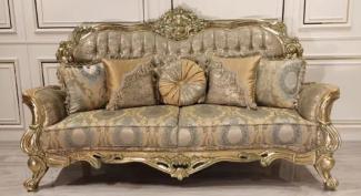 Casa Padrino Luxus Barock Sofa Gold / Grün / Gold - Prunkvolles Wohnzimmer Sofa mit elegantem Muster - Barock Wohnzimmer Möbel