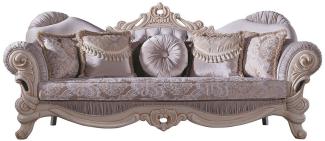 Casa Padrino Luxus Barock Wohnzimmer Sofa mit Glitzersteinen und dekorativen Kissen Flieder / Creme / Beige 230 x 85 x H. 110 cm - Edel & Prunkvoll