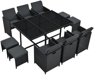 Juskys Polyrattan Sitzgruppe Baracoa XL 11-teilig wetterfest & stapelbar – Gartenmöbel Set mit 6 Stühle, 4 Hocker & Tisch für Garten & Terrasse