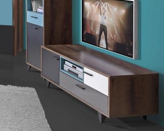 TV-Unterschrank Lowboard schlammeiche / grau weiß schwarz grün 154,5cm