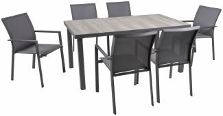 Tischgruppe Rana aus Aluminium / Keramik, Eiche-Optik / Kunststoffgewebe