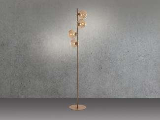 Ausgefallene LED Stehleuchte 160cm Messing - Glaskugeln Rauchglas Amber