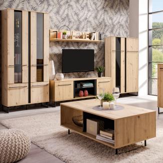 Homestyle4U Wohnzimmer-Set Modern, Eiche/Holz