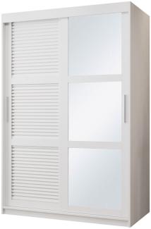 Kleiderschrank Zerimo II 120 cm, Spiegel, Kleiderstangen, Einlegeböden, Schwebetürenschrank (Farbe: Weiß, mit Schubladen)