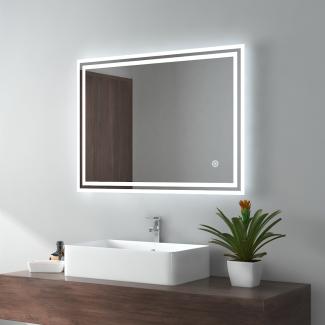 EMKE Badspiegel LED IP44 Wasserdicht, 80x60cm, Kaltweißes Licht, Touchschalter, Beschlagfrei