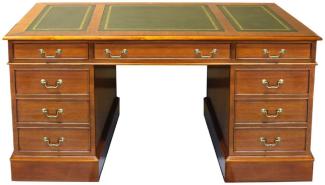 Casa Padrino Luxus Schreibtisch Hellbraun / Grün / Gold 140 x 70 x H. 78 cm - Massivholz Bürotisch im englischen Stil - Luxus Büro Möbel