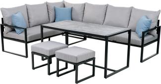 greemotion Lounge-Set Meran, 5-teiliges L-förmiges Garten-Ecksofa-Set, ein Tisch mit 2 Hockern und Kissen, Gartenmöbel-Set, Loungemöbel-Set