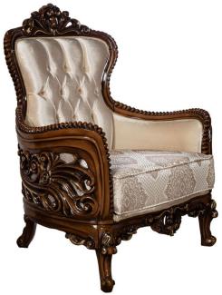 Casa Padrino Luxus Barock Sessel Beige / Braun / Gold - Prunkvoller Wohnzimmer Sessel mit elegantem Muster - Barock Wohnzimmer Möbel